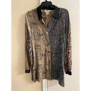 Vintage FY2 animal print 100% silk color block long line oversized button down